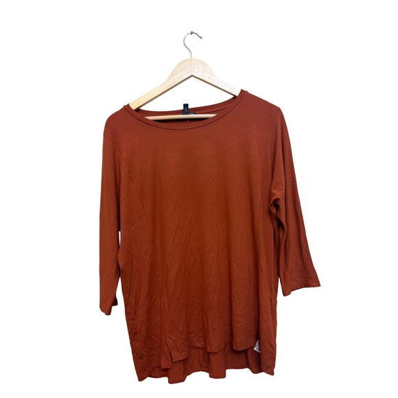 Eileen Fisher Tops - Eileen‎ Fisher Rust Orange Viscose Spandex 3/4 Sleeve Scoop Neck Top XS F17VFF